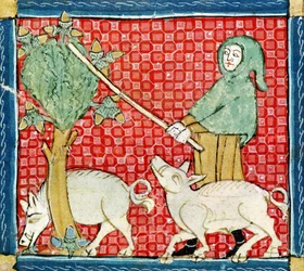 Fol.59v Novembre: Raccolta di ghiande